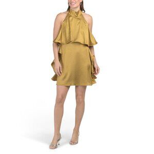 JEWEL BY BADGLEY MISCHKA Chartreuse Ruffle Mini Halter Dress